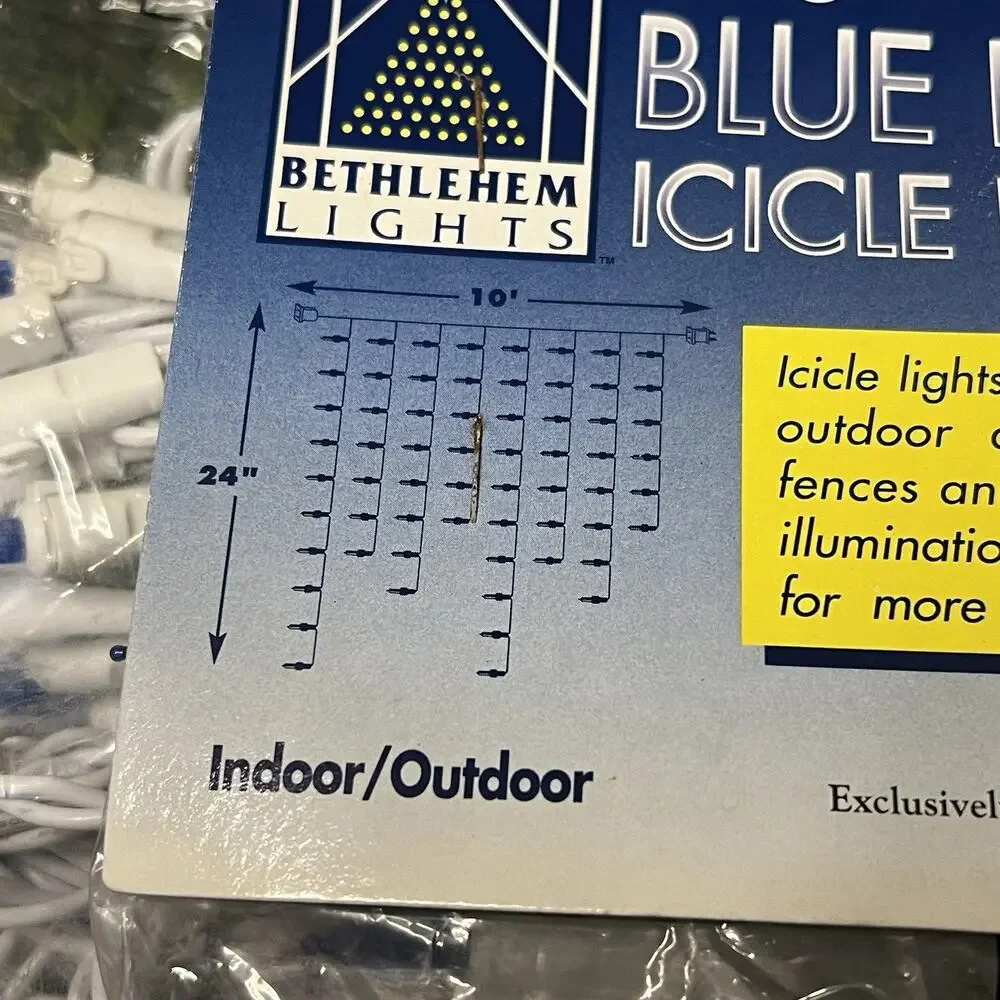 Vintage 1998 Roman 300 Blue Ice Icicle String Lights White Cord Indoor Outdoor